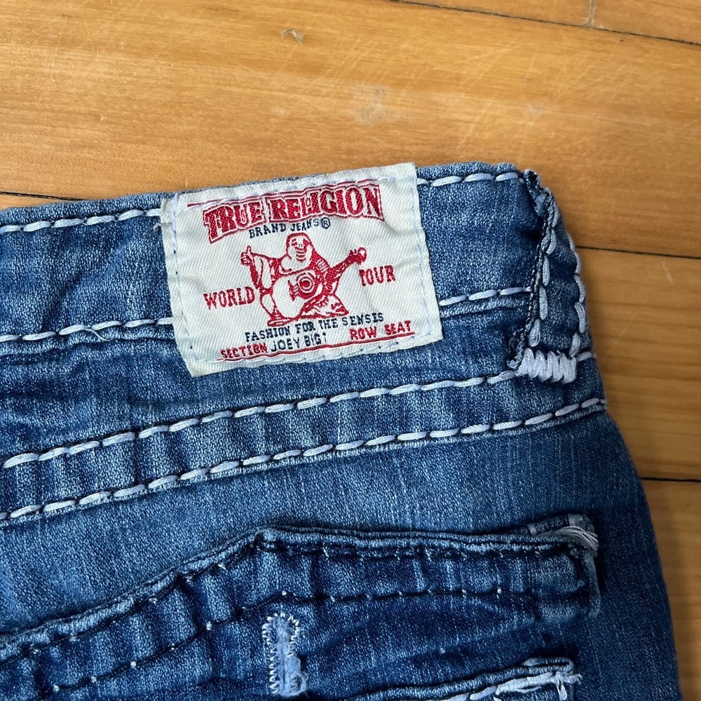 True Religion Joey Big T Blue Denim Cropped Jeans Made in USA Size 26 Low Rise - Picture 9 of 11